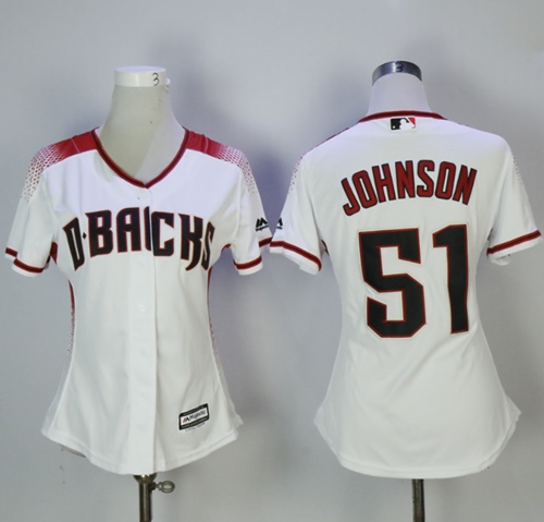 Diamondbacks #51 Randy Johnson White/Brick Home Women's Stitched MLB Jersey - Click Image to Close